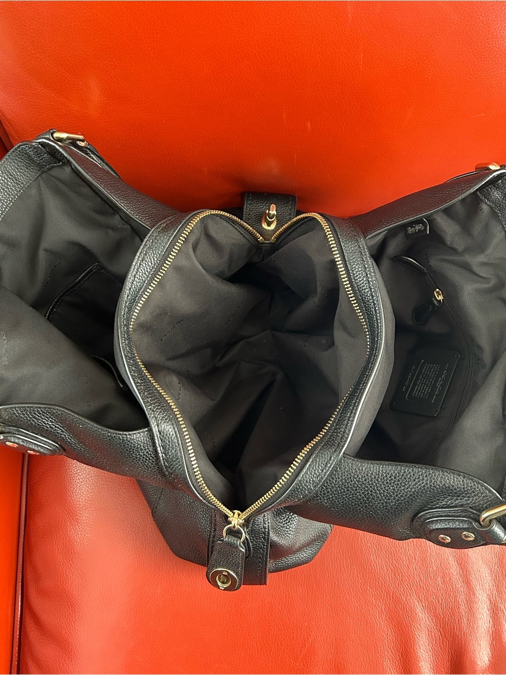 Coach Edie 57125 black pebble leather shoulder bag with gold hardware. Like new! - Picture 9 of 15